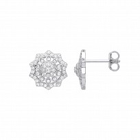 Silver CZ Cluster Stud Earrings