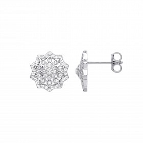 Silver CZ Cluster Stud Earrings