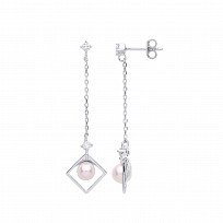 Silver Chain Drop Pearl Earrings