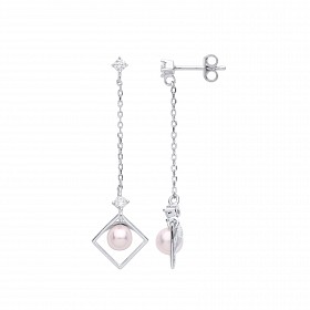 Silver Chain Drop Pearl Earrings