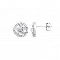 Silver CZ Fancy Cluster Stud Earrings