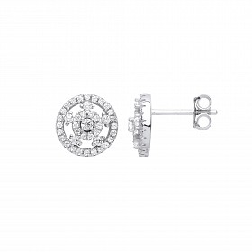 Silver CZ Fancy Cluster Stud Earrings