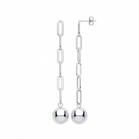 Silver Paper Link Ball Drop Earrings