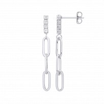 Silver CZ Paper Link Chain Drop Earrings
