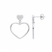 Silver CZ Heart Drop Earrings