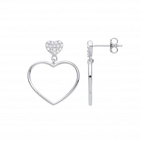 Silver CZ Heart Drop Earrings