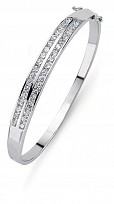 925 Sterling Silver Cubic Zirconia Double Row Channel Set Bangle