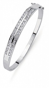 925 Sterling Silver Cubic Zirconia Double Row Channel Set Bangle