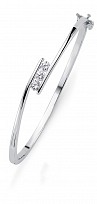 925 Sterling Silver CZ 3 Stone Channel Set Twist Bangle