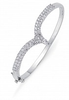 925 Sterling Silver CZ Double Row Wishbone Bangle