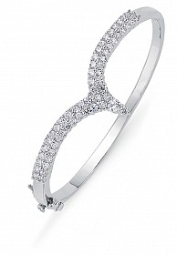 925 Sterling Silver CZ Double Row Wishbone Bangle