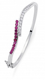 925 Sterling Silver Cubic Zirconia Ruby & White Twist Bangle
