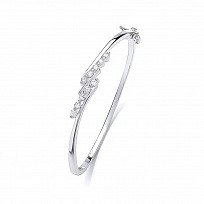925 Sterling Silver Cubic Zirconia Double Row Crossover Bangle