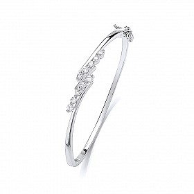 925 Sterling Silver Cubic Zirconia Double Row Crossover Bangle