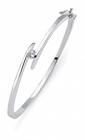 925 Sterling Silver Cubic Zirconia Single Stone Twist Bangle
