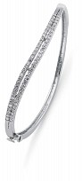 925 Sterling Silver CZ Double Row Half Eternity Swirl Bangle