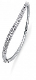 925 Sterling Silver CZ Double Row Half Eternity Swirl Bangle