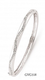 925 Sterling Silver Cubic Zirconia Wave Style Bangle