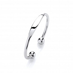 ladies 925 Sterling Silver ID Torque Bangle rhodium