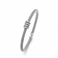 925 Sterling Silver Ladies Bangle With CZ Hoop Bar