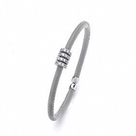 925 Sterling Silver Ladies Bangle With CZ Hoop Bar
