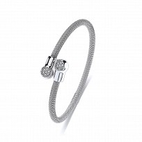 925 Sterling Silver Ladies CZ Crossover Torque Bangle