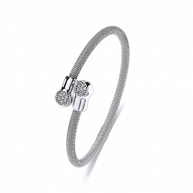 925 Sterling Silver Ladies CZ Crossover Torque Bangle