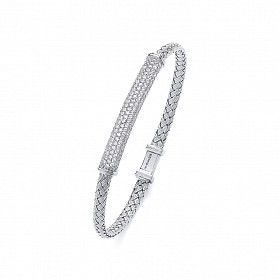 925 Sterling Silver CZ Bar Bangle