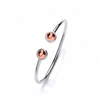 Sterling 925 Sterling Silver Torque Bangle With Rose Gold Plated Balls
