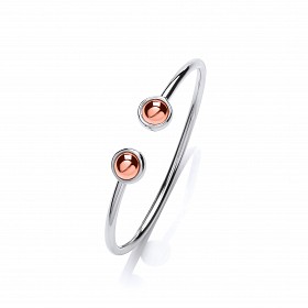 Sterling 925 Sterling Silver Torque Bangle With Rose Gold Plated Balls