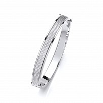 Ladies 925 Sterling Silver Moondust & Polished Fancy Bangle