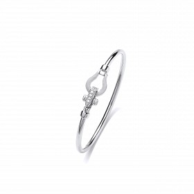 925 Sterling Silver Fancy CZ Hook & Screw Catch Bangle
