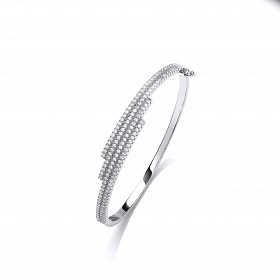925 Sterling Silver CZ 4 Row Fancy Bangle