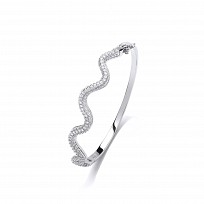 925 Sterling Silver CZ Pave Set Fancy Wave Bangle