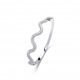 925 Sterling Silver CZ Pave Set Fancy Wave Bangle