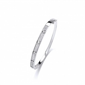 925 Sterling Silver CZ Pave Set Fancy Bangle