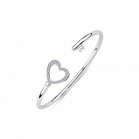 925 Sterling Silver Ladies Fancy CZ Heart & Key Bangle