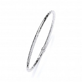 Silver Platinum Plate Diamond Cut Slave Bangle