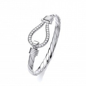 Silver Gents CZ Fancy Hook Bangle