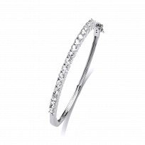 Silver CZ Hinged Bangle