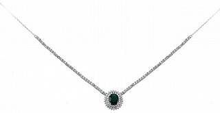 925 Sterling Silver CZ Emerald Cluster Necklace