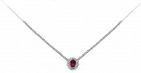925 Sterling Silver CZ Ruby Cluster Necklace