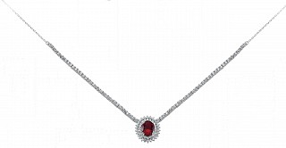 925 Sterling Silver CZ Ruby Cluster Necklace