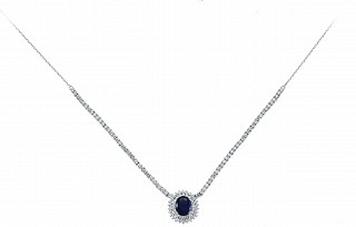 925 Sterling Silver CZ Sapphire Cluster Necklace