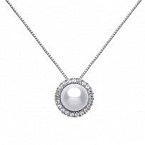 Sterling 925 Sterling Silver Freshwater Pearl & CZ Necklace