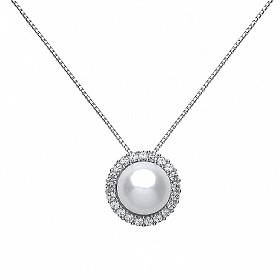 Sterling 925 Sterling Silver Freshwater Pearl & CZ Necklace