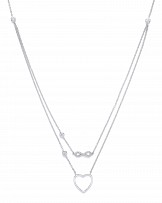 925 Sterling Silver Double Chain Necklace w/ CZ Heart & Infinity Charms