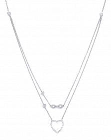 925 Sterling Silver Double Chain Necklace w/ CZ Heart & Infinity Charms