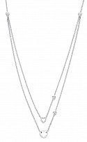 925 Sterling Silver Double Chain Necklace w/ Heart & Flower Charms