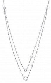 925 Sterling Silver Double Chain Necklace w/ Heart & Flower Charms